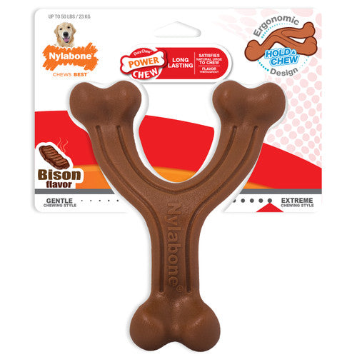 Nylabone Ergonomic Hold & Chew Wishbone Power Durable Dog Toy Bison Large/Giant (1 Count)