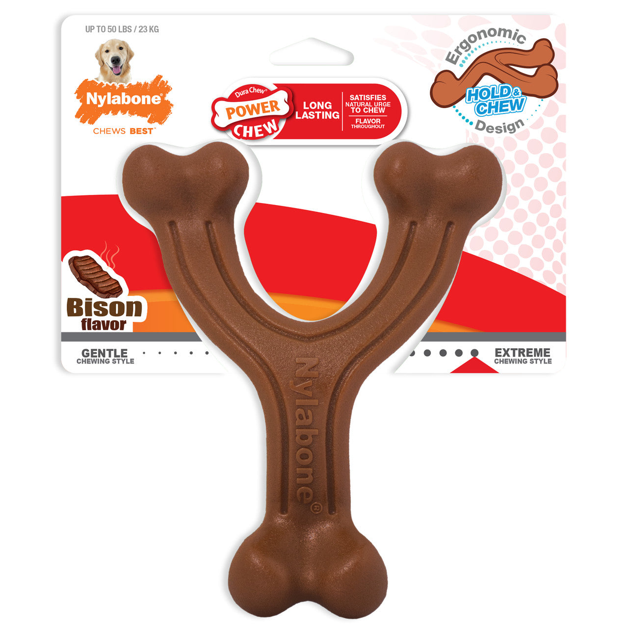 Nylabone Ergonomic Hold & Chew Wishbone Power Chew Durable Dog Toy Bison Large/Giant (1 Count)