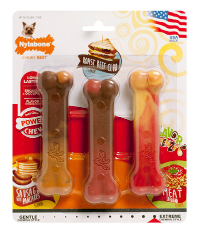 Nylabone Flavor Frenzy Power Chew Triple Pack Pancakes & Sausage, Roast Beef Club, & Lasagna X-Small/Petite (1 Count)