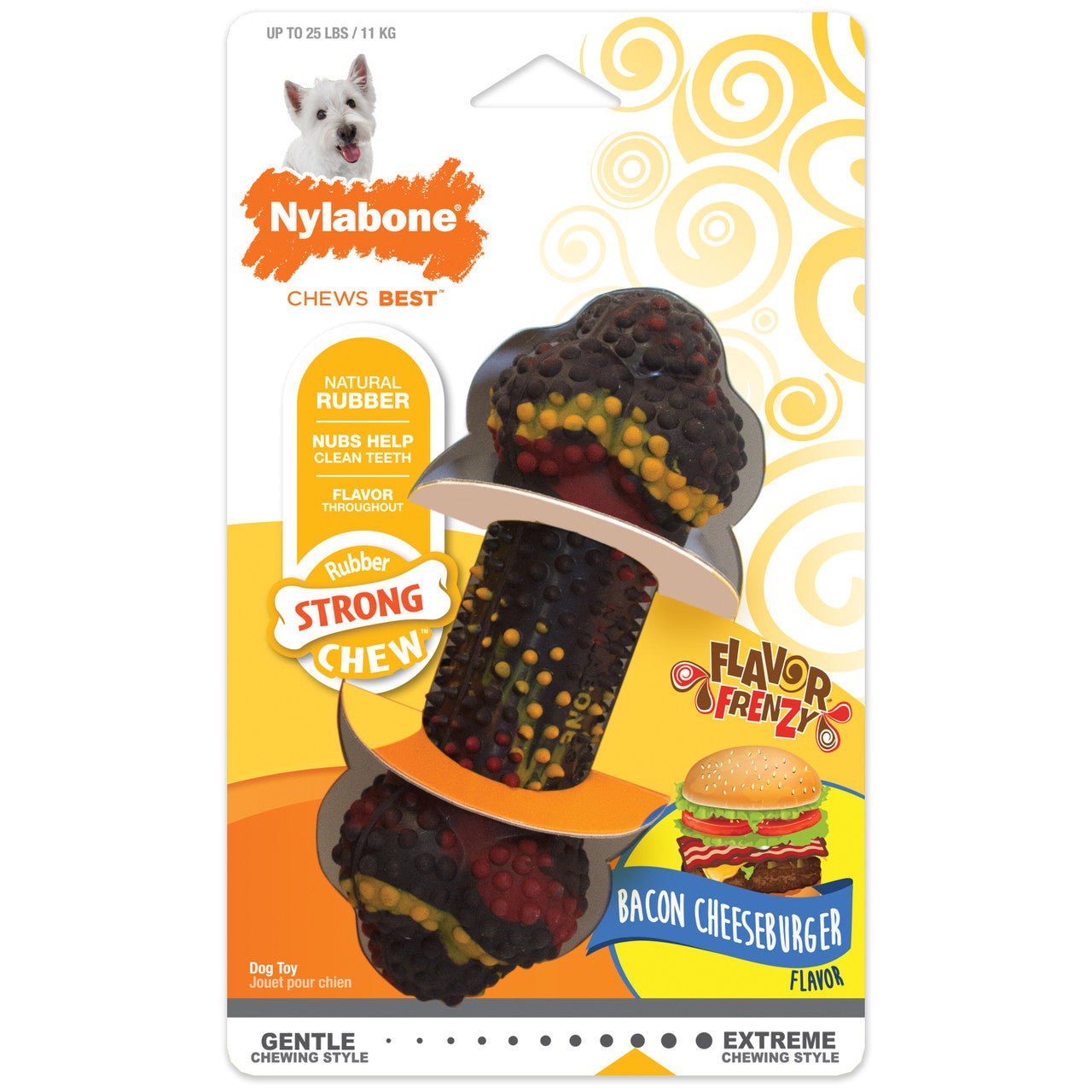 Nylabone Flavor Frenzy Strong Chew Toy Dog Toy Bacon & Cheeseburger Small/Regular (1 Count)