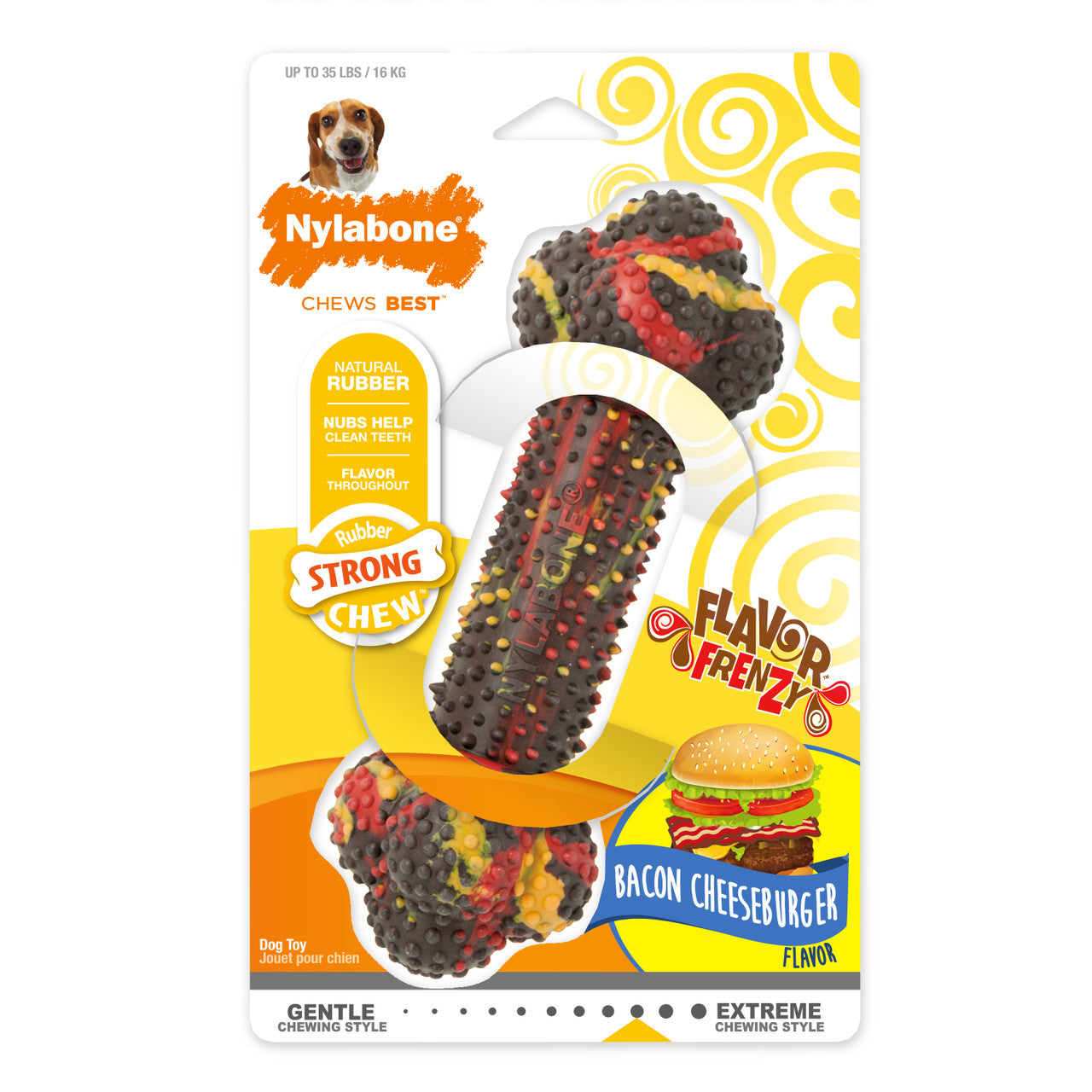 Nylabone Flavor Frenzy Strong Chew Toy Dog Toy Bacon & Cheeseburger Medium/Wolf (1 Count)