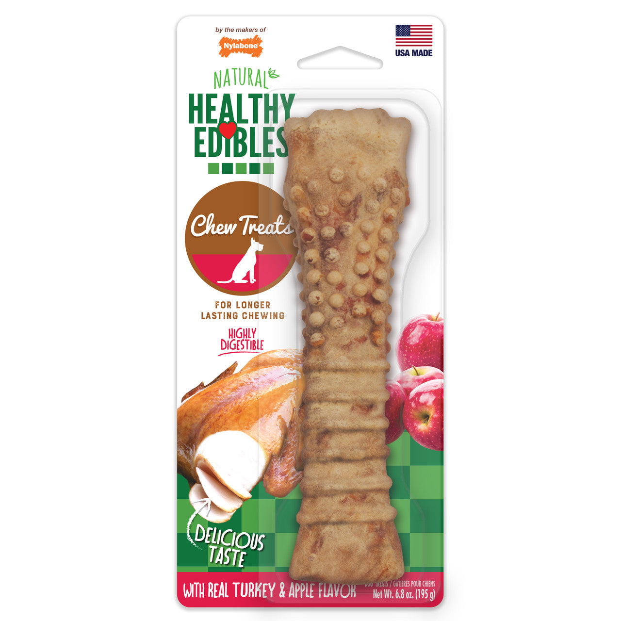 Nylabone Healthy Edibles All-Natural Long Lasting Turkey & Apple Dog Chew Treats 1 Count X-Large/Souper