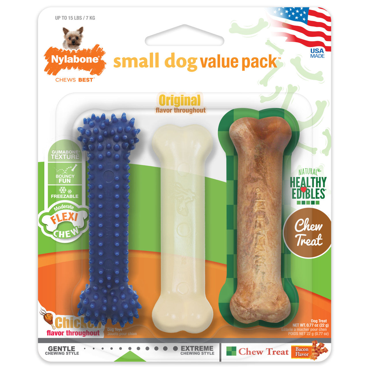 Nylabone Healthy Edibles and Flexi Chew Value Pack Variety X-Small/Petite (3 Count)