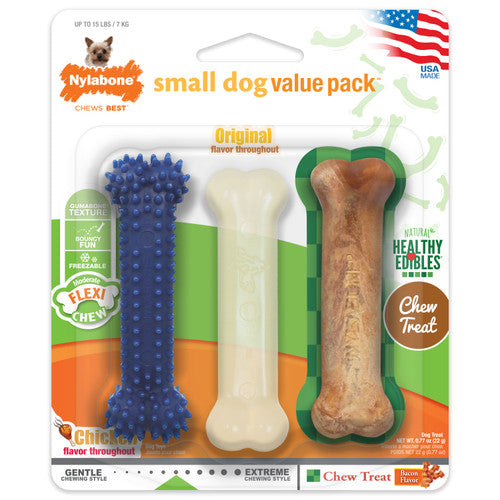 Nylabone Healthy Edibles and Flexi Chew Value Pack Variety X - Small/Petite (3 Count) - Dog