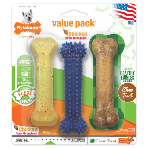 Nylabone Healthy Edibles and Flexi Chew Value Pack Variety Small/Regular (3 Count) - Dog