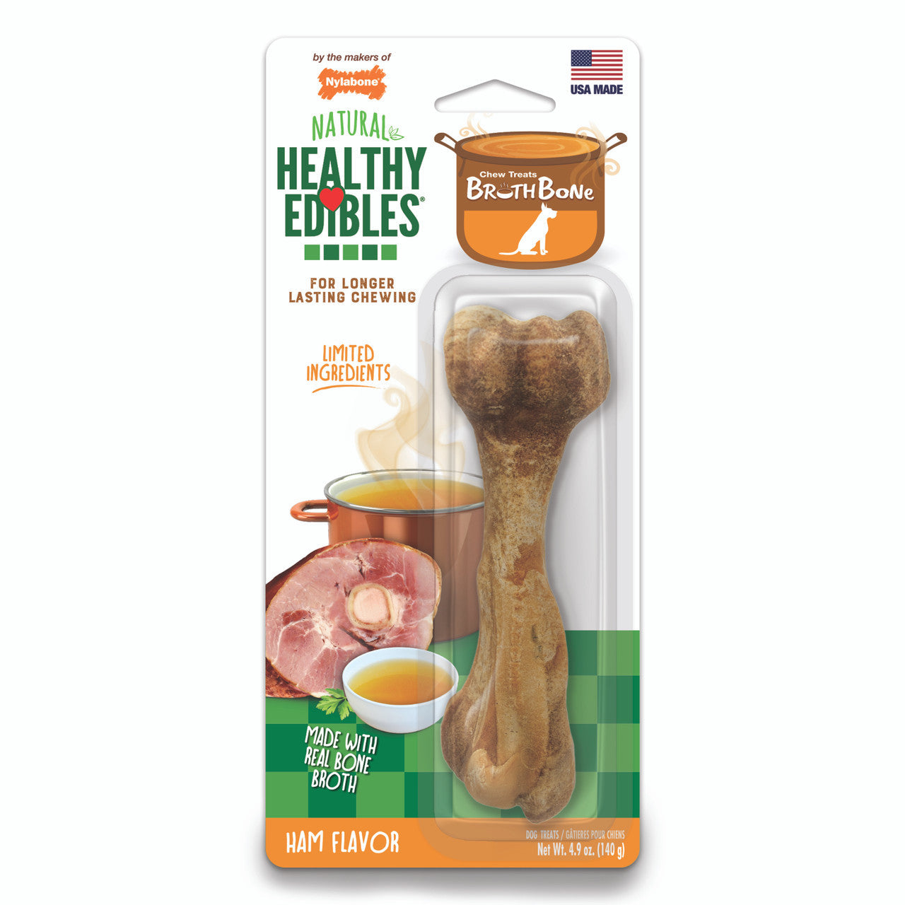 Nylabone Healthy Edibles Broth Bone All Natural Dog Treats Made With Real Bone Broth 1 Count Giant - Up to 50 lbs.