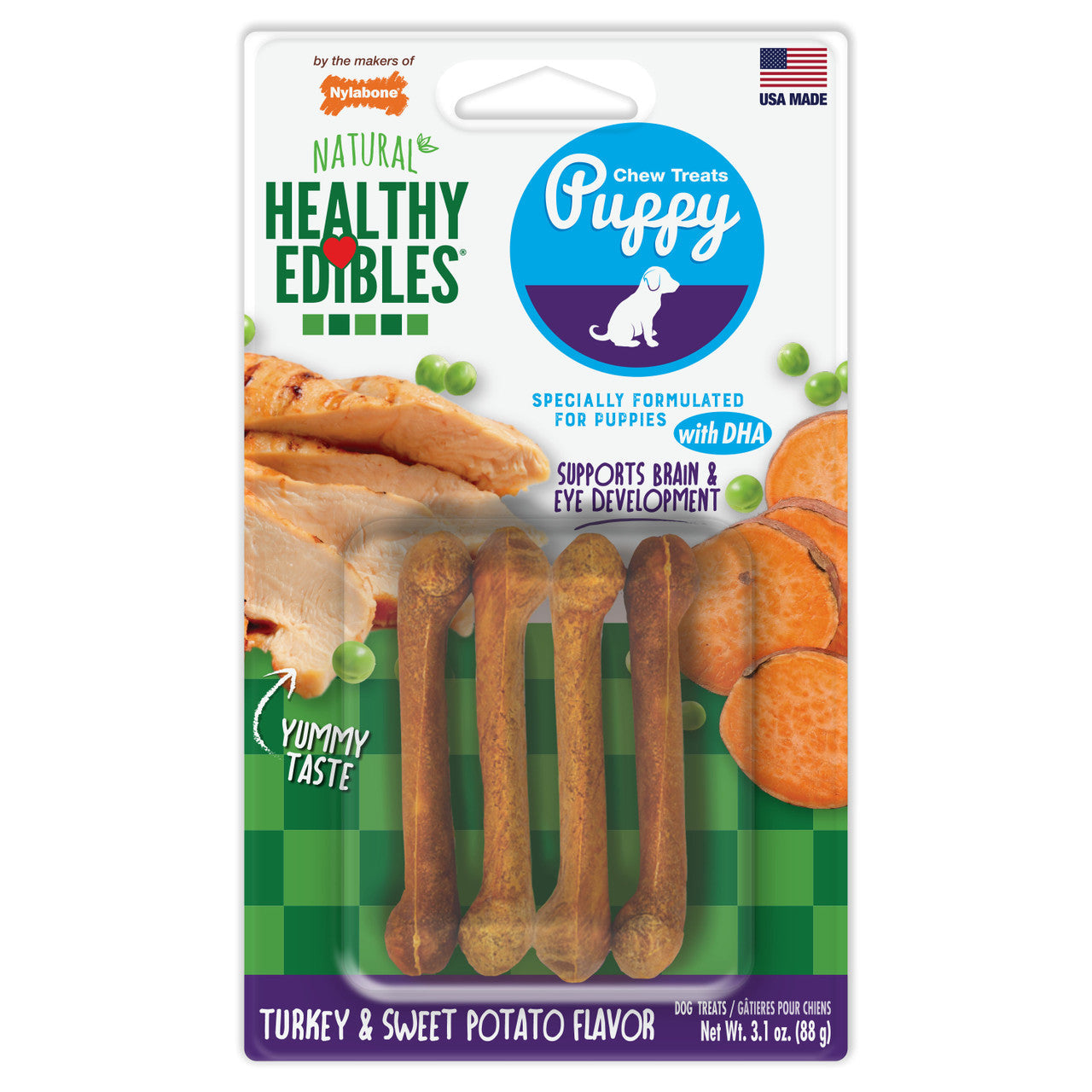 Nylabone Healthy Edibles Puppy Chew Treats Turkey & Sweet Potato X-Small/Petite (4 Count)