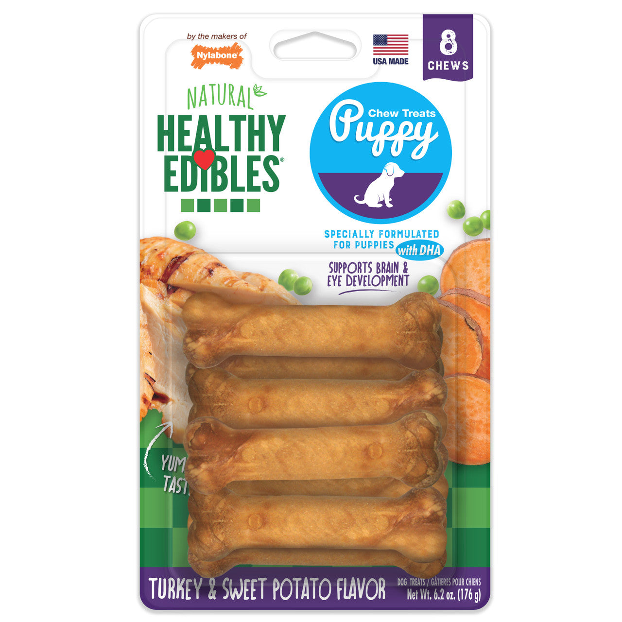 Nylabone Healthy Edibles Puppy Chew Treats Turkey & Sweet Potato X-Small/Petite (8 Count)