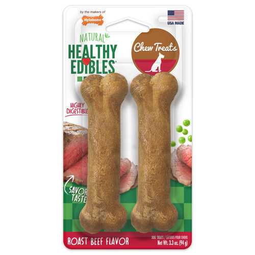 Nylabone Healthy Edibles Roast Beef Flavor Chew Treats for Dog 2 Count Small/Regular