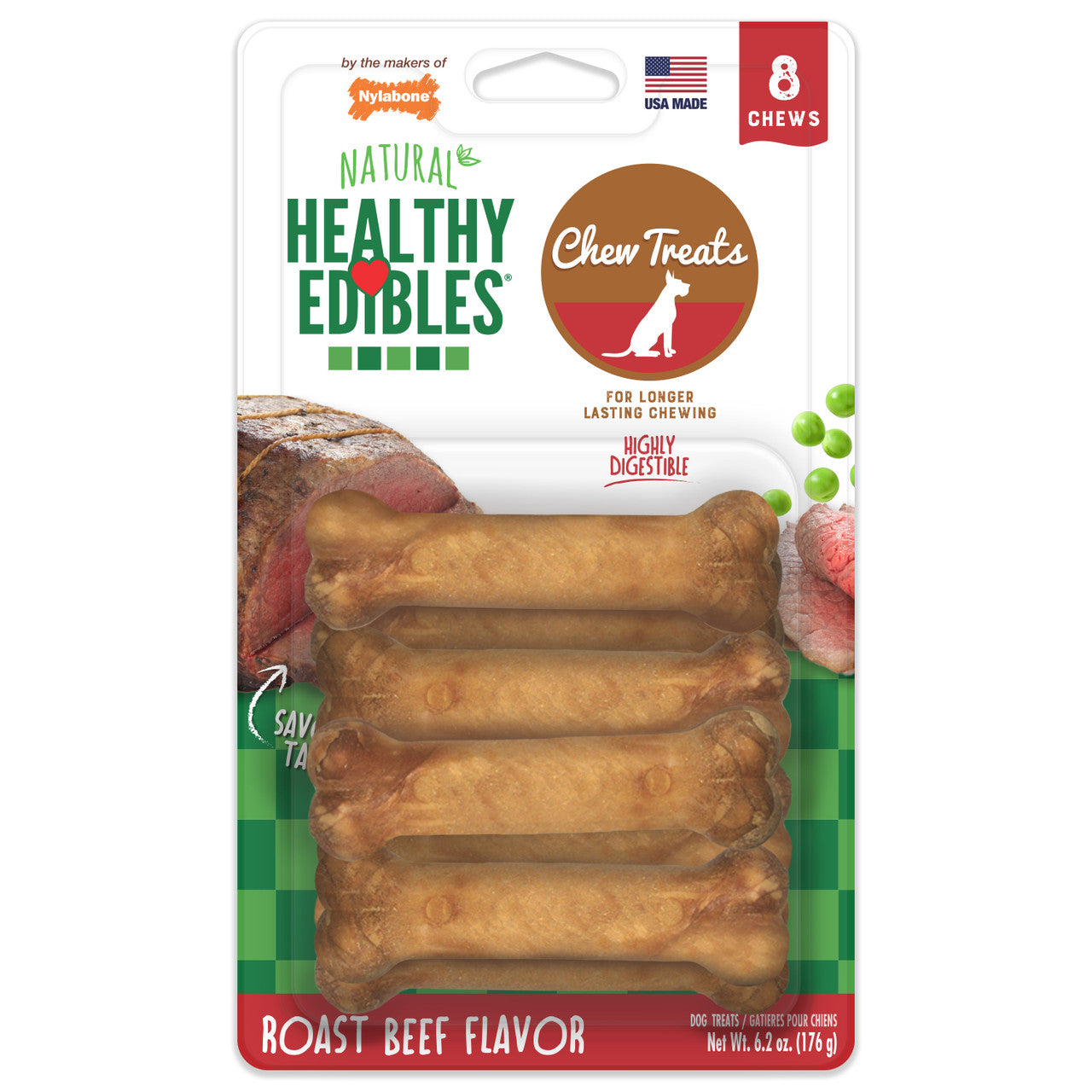 Nylabone Healthy Edibles Roast Beef Flavor Chew Treats for Dog 8 Count X-Small/Petite