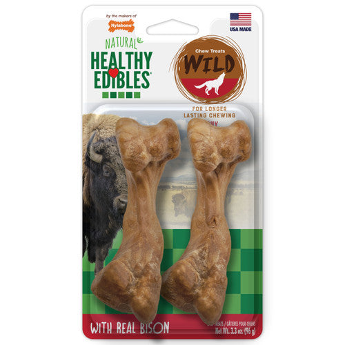 Nylabone Healthy Edibles WILD Natural Long Lasting Bison Flavor Dog Chew Treats Bone Medium (Pack of 2)