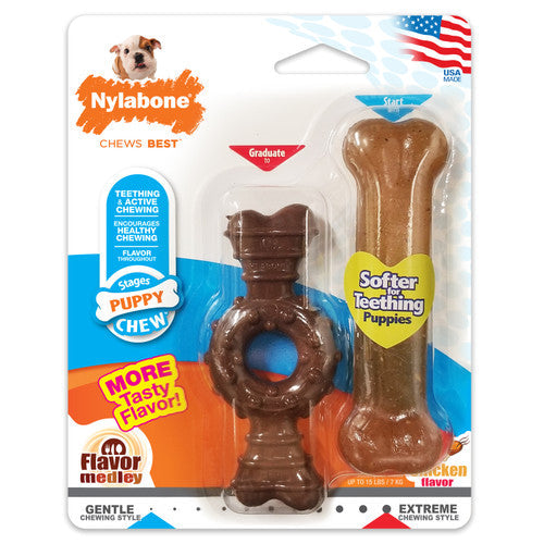 Nylabone Just for Puppies Teething Chew Ring Bone & Toy Flavor Medley Chicken X - Small/Petite (2 Count) - Dog