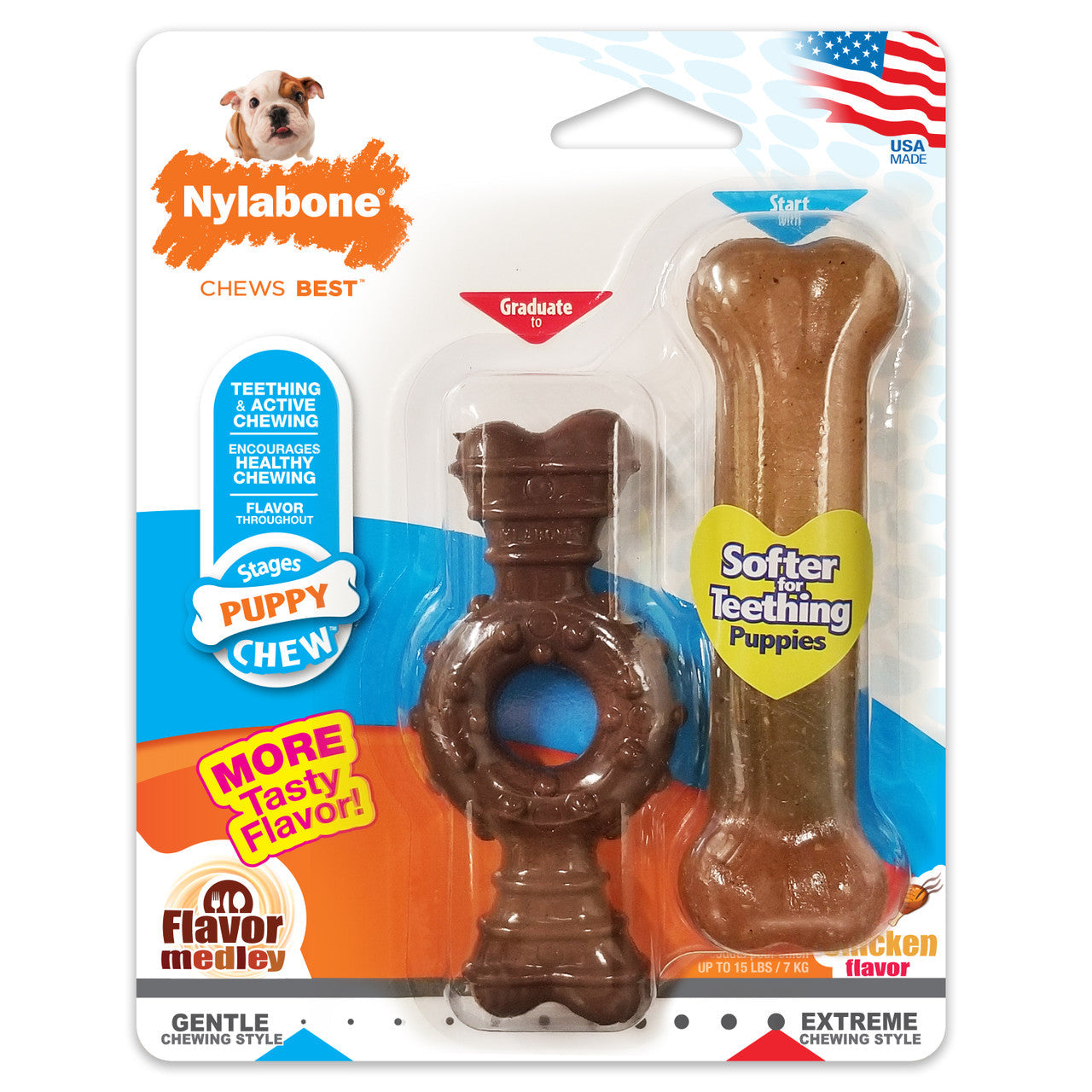 Nylabone Just for Puppies Teething Chew Ring Bone & Toy Flavor Medley & Chicken Flavor X-Small/Petite (2 Count)