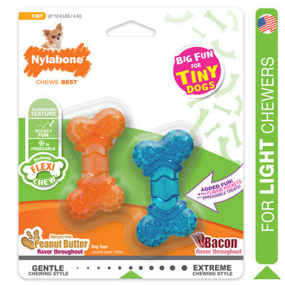 Nylabone Moderate Chew FlexiChew Bone Peanut Butter & Bacon XX - Small/Tiny (2 Count) - Dog