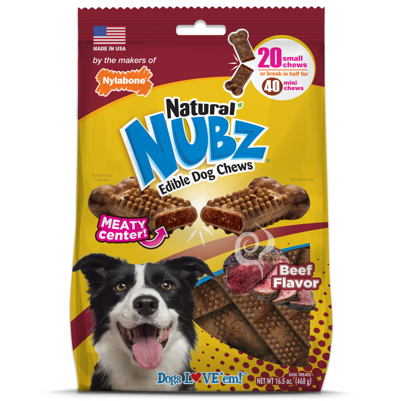 Nylabone Nubz Meaty Center Natural Long Lasting Edible Dog Chews 20 count Small - Up to 30 lbs.