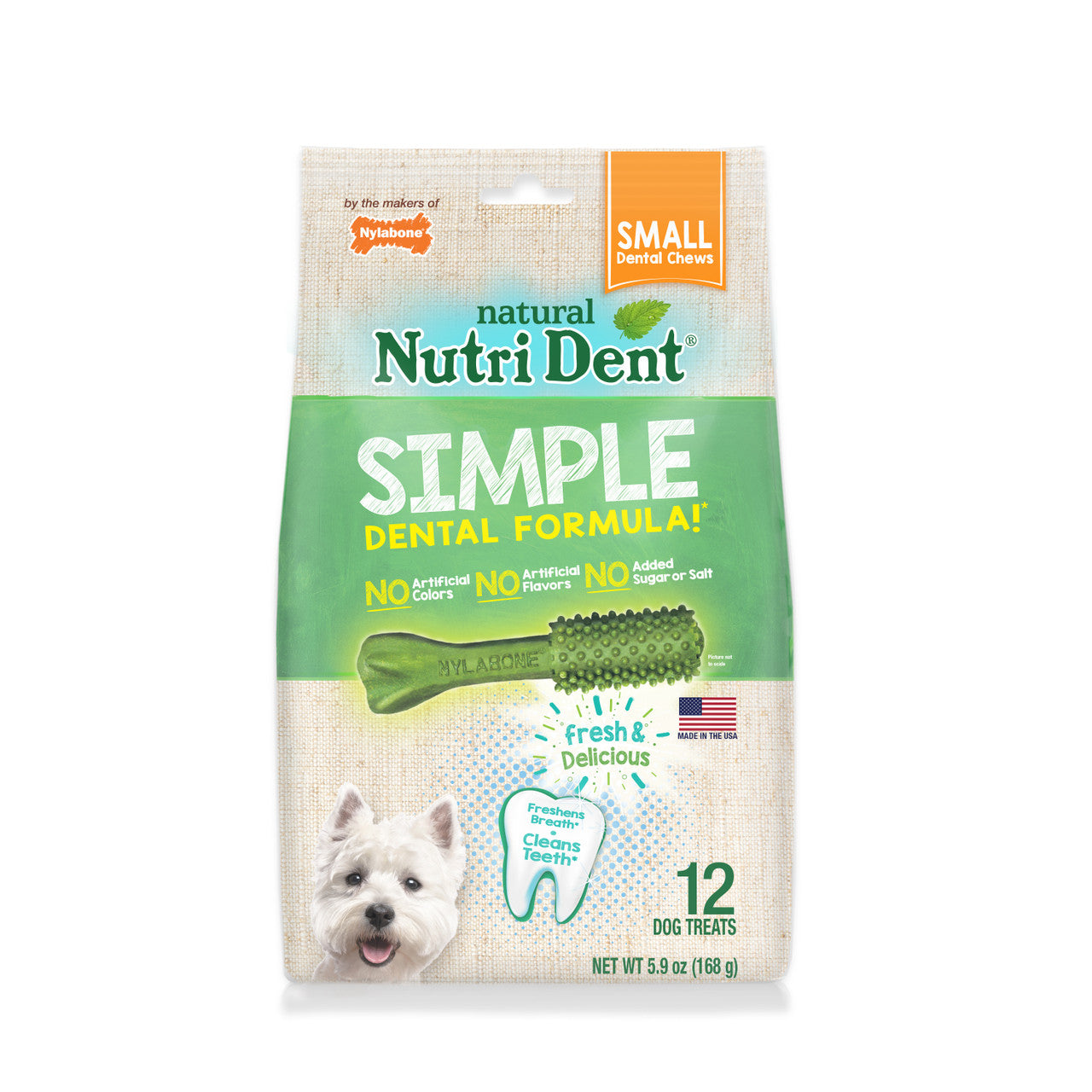 Nylabone Nutri Dent SIMPLE Natural Dental Fresh Breath Flavored Chew Treats Small 12 count