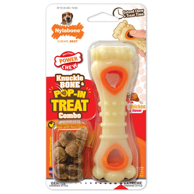 Nylabone Power Chew Knuckle Bone & Pop-In Treat Dog Toy Combo Chicken Medium/Wolf (1 Count)