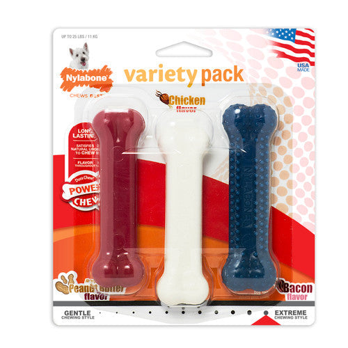 Nylabone Power Chew Variety Triple Pack Chicken Bacon & Peanut Butter Small/Regular (3 Count) - Dog