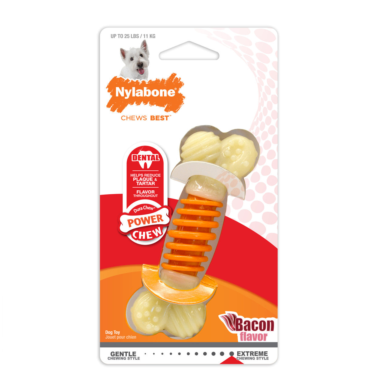 Nylabone PRO Action Dental Power Chew Durable Dog Toy Bacon Small/Regular (1 Count)