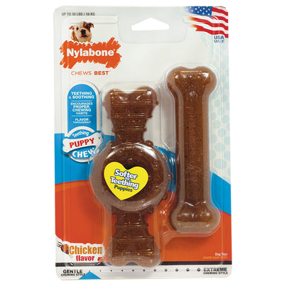 Nylabone Puppy Chew Ring Bone & Toy Twin Pack Chicken Medium/Wolf (2 Count)