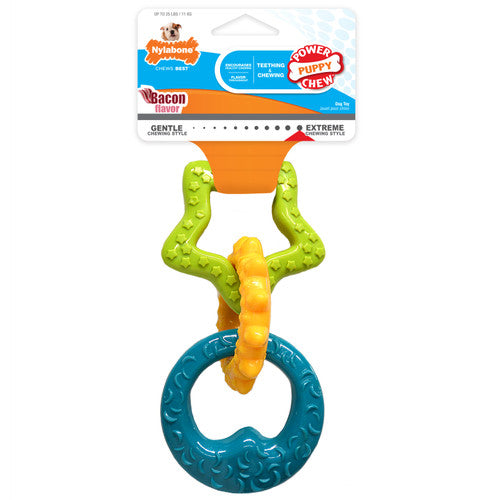 Nylabone Puppy Power Chew Teething Toy Rings Dogs Bacon Small/Regular (1 Count) - Dog