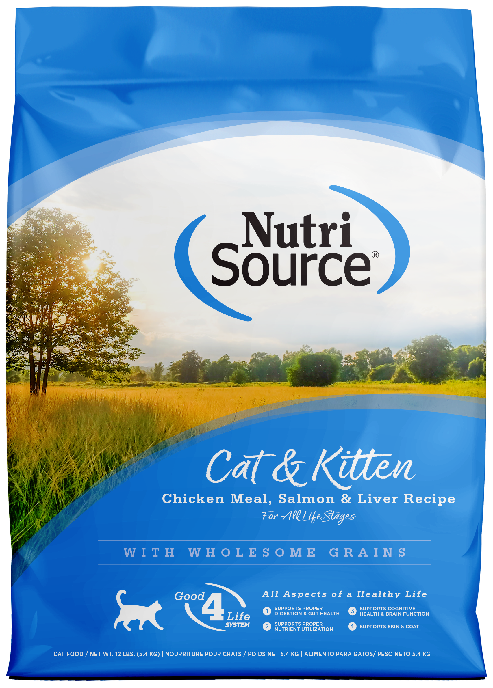 NutriSource Cat & Kitten All Life Stages Dry Cat Food Chicken Meal, Salmon & Liver 12 lb 073893280095