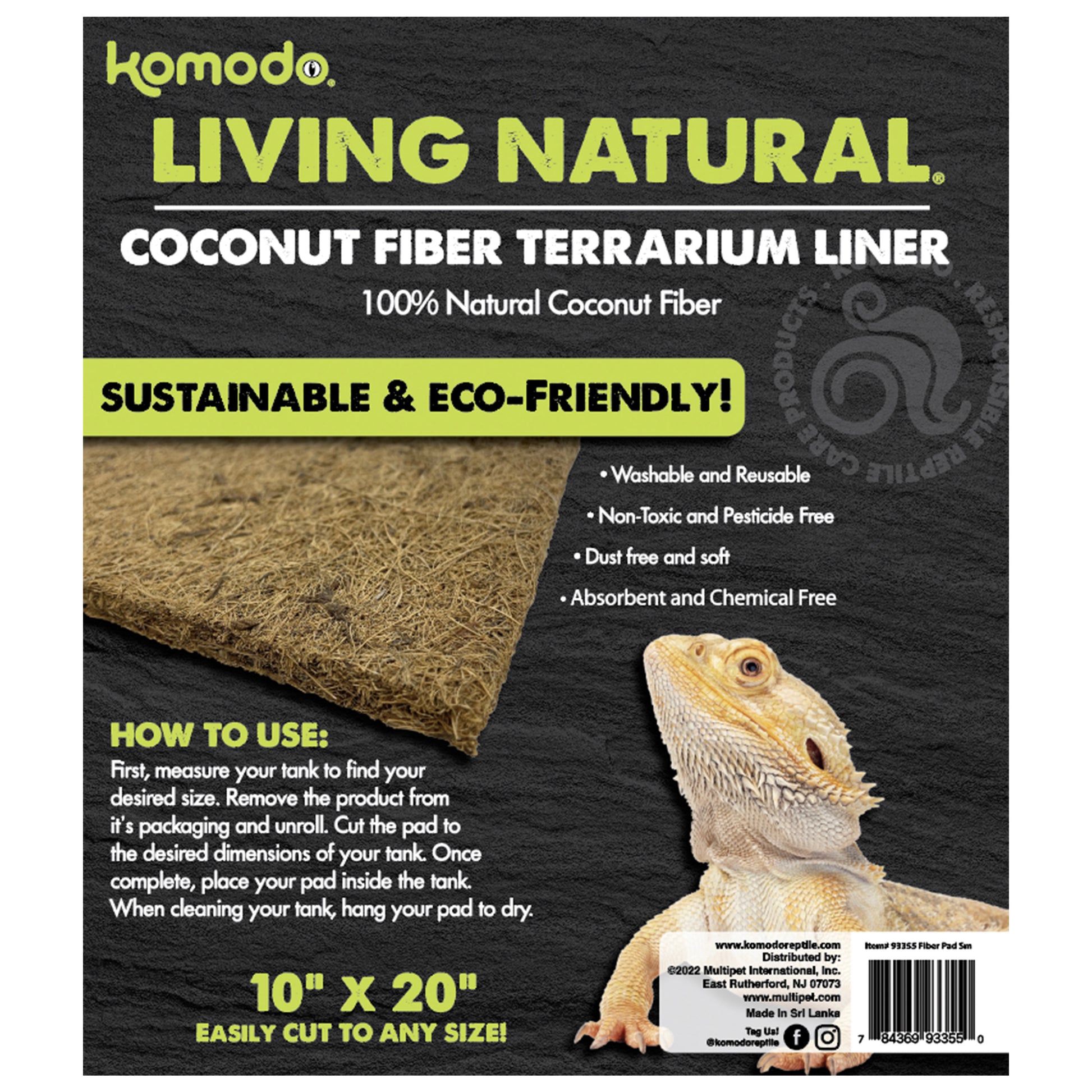 Komodo Living Natural Coconut Fiber Terrarium Liner 10In X 20 in 784369933550