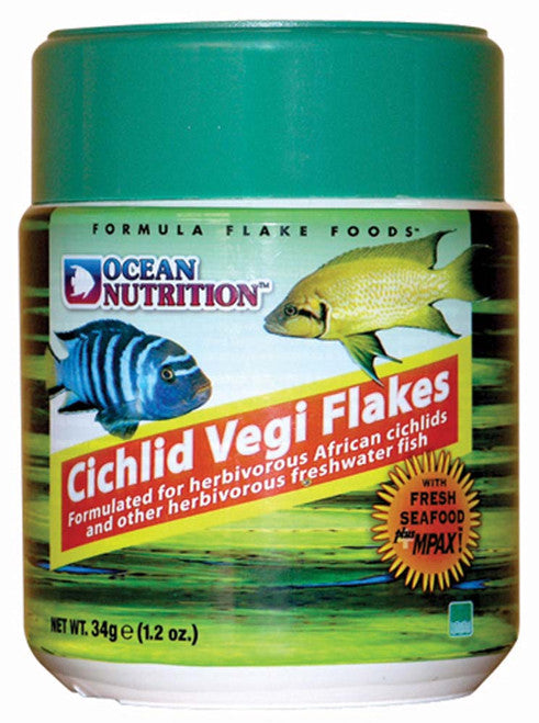 Ocean Nutrition Cichlid Vegi Flakes Fish Food 1.2 oz - Aquarium