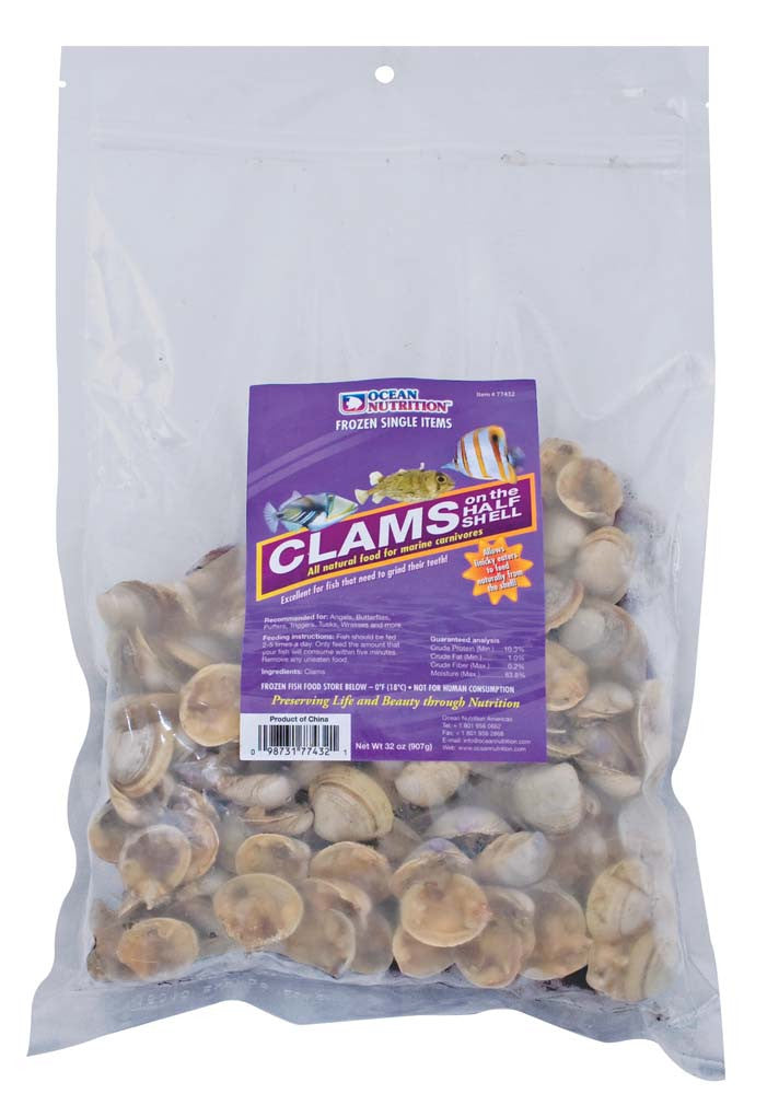 Ocean Nutrition Clams on the Half Shell Frozen Fish Food 32 oz SD-5