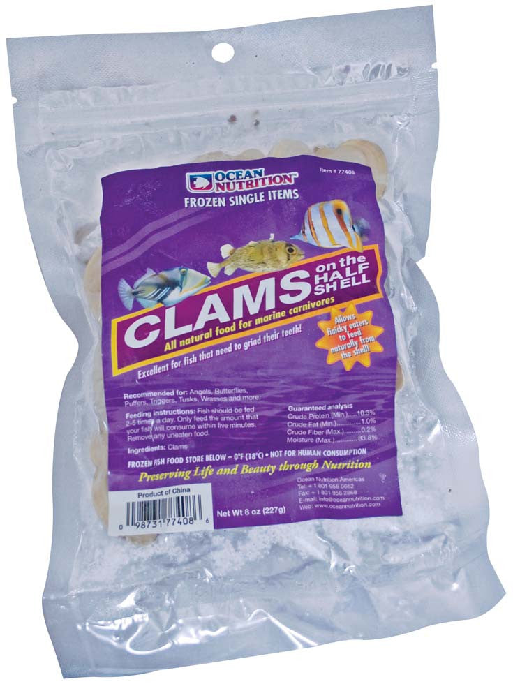 Ocean Nutrition Clams on the Half Shell Frozen Fish Food 8 oz SD-5