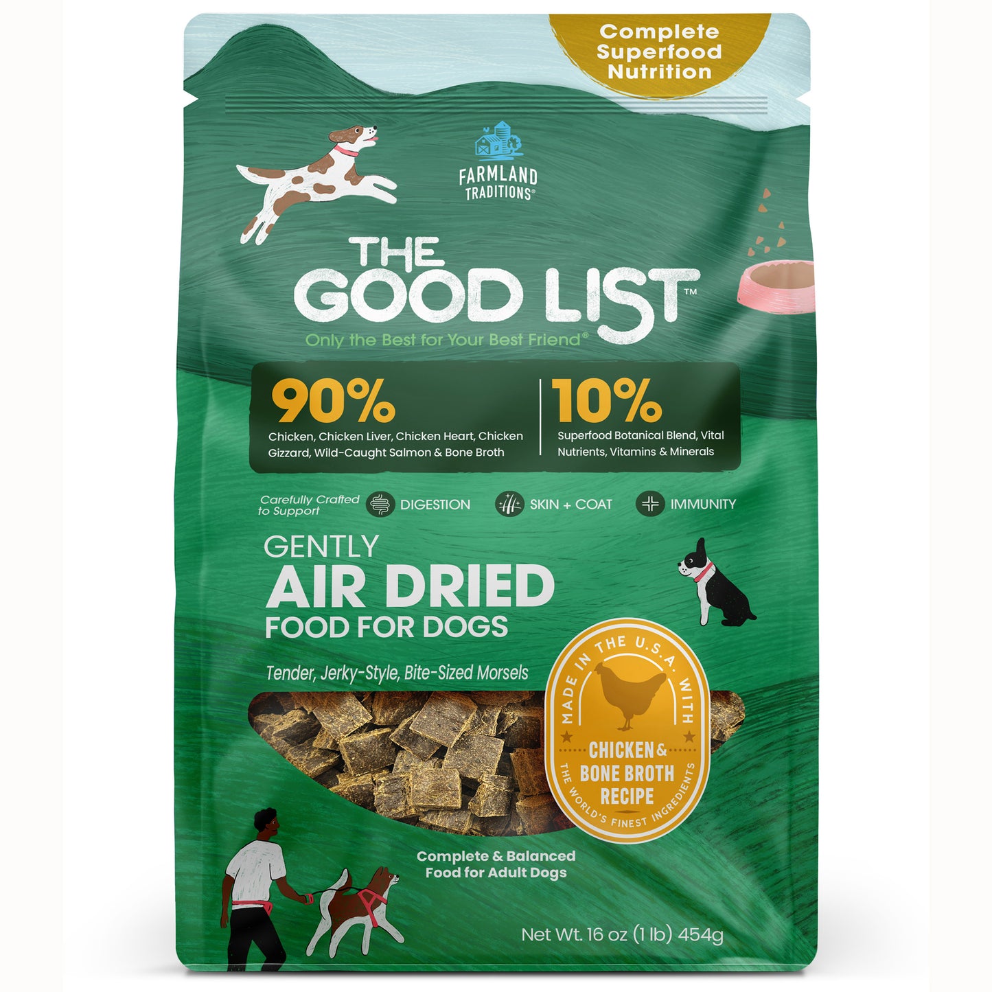 Farmland Traditions The Good List Gently Air Dried Dog Food Chicken & Bone Broth 1 lb 884713003264