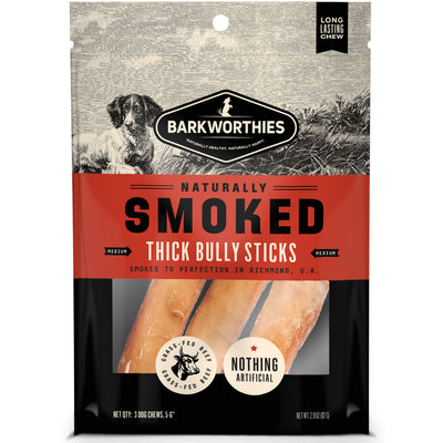 Barkworthies Smoked Thick Bully Sticks Dog Treat Medium, 5-6 in, 3 ct 840139130687