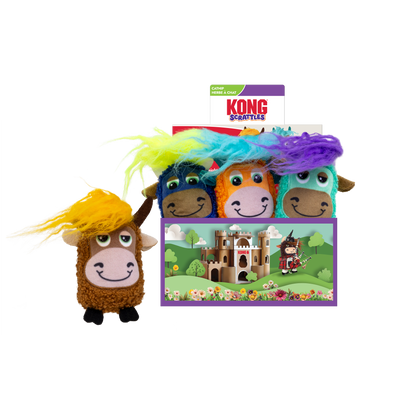 KONG Scrattles Highland Cow Dog Toy Display Assorted Color 12Pc 035585534053
