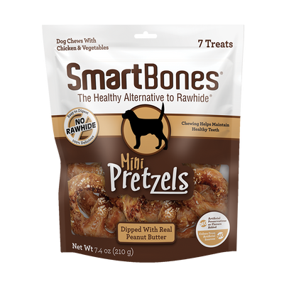 SmartBones Pretzels Dog Chews Peanut Butter Mini, 7 pk 892383007581