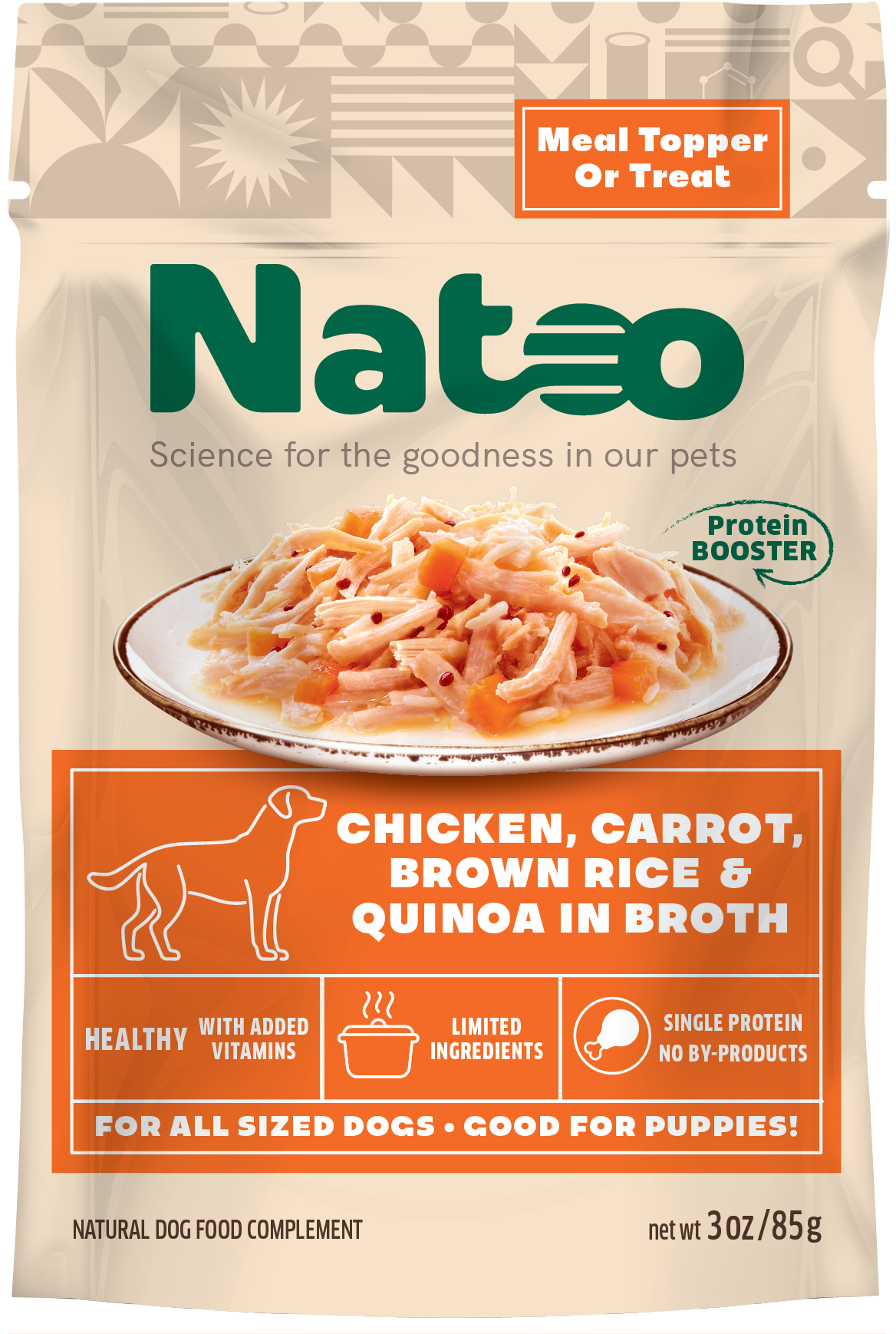 Natoo Meal Topper for Dogs Chicken, Carrot, Brown Rice, Quinoa in Broth 20ea/3 oz 850039634246