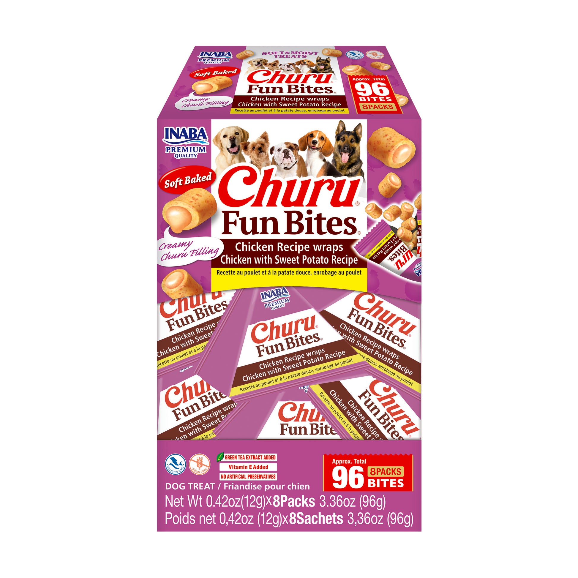INABA Churu Fun Bites Chicken Wraps Dog Treats Chicken w/Sweet Potato 0.42 oz, 8 pk 810100851484