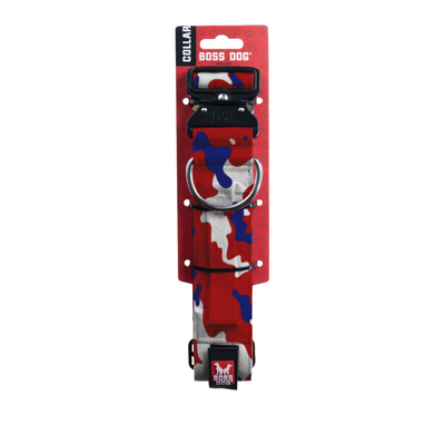Boss Dog Tactical Adjustable Dog Collar Red, White, & Blue Medium, 15-18 in 850036272397