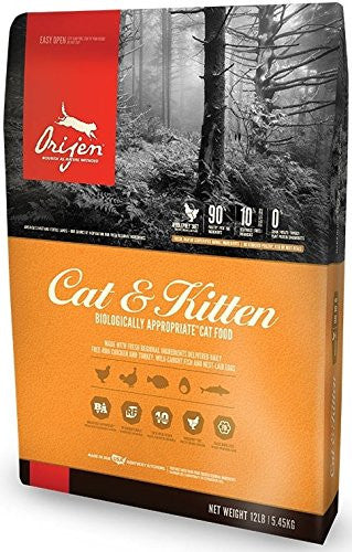 Orijen Cat And Kitten Grain Free Dry Cat Food-12-lb-{L+x} 064992201135