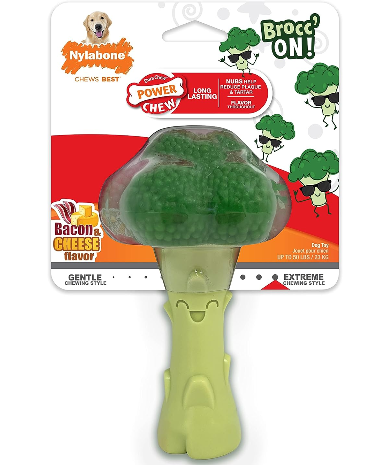 Nylabone Power Chew Broccoli Dog Toy Bacon & Cheese Large/Giant - Up To 50 Lbs. (1 ct) 018214853053