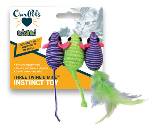 OurPets Three Twined Mice Catnip Toy Green Purple 3 Pack - Cat