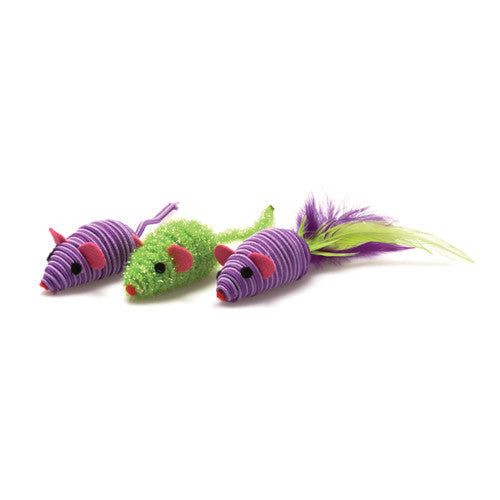 OurPets Three Twined Mice Catnip Toy Green Purple 3 Pack Mass - Cat