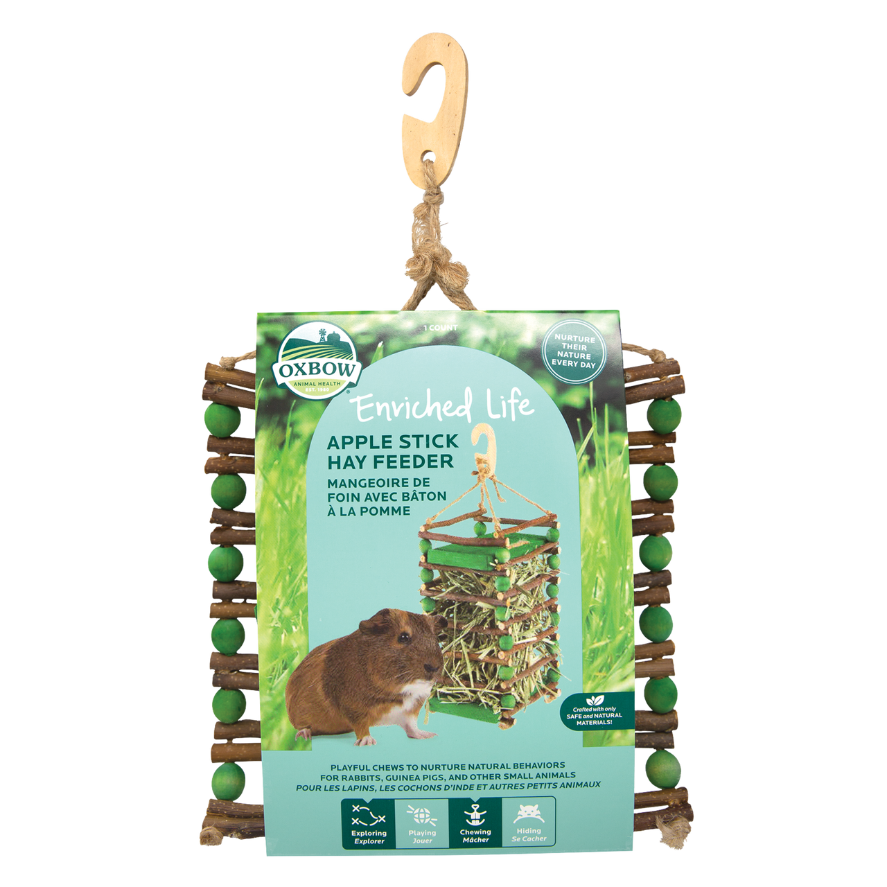 Oxbow Animal Health Enriched Life Apple Stick Hay Feeder Small Animal Toy Brown/Green One Size