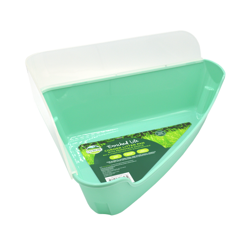 Oxbow Animal Health Enriched Life Small Corner Litter Pan w/Removable Shield Mint Green One Size - Small - Pet