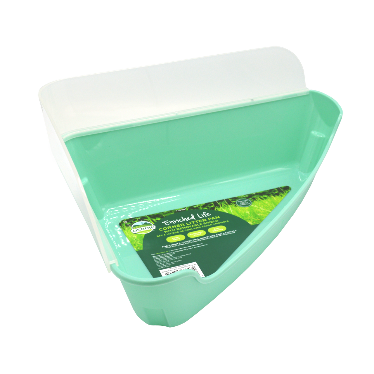 Oxbow Animal Health Enriched Life Small Animal Corner Litter Pan w/Removable Shield Mint Green One Size