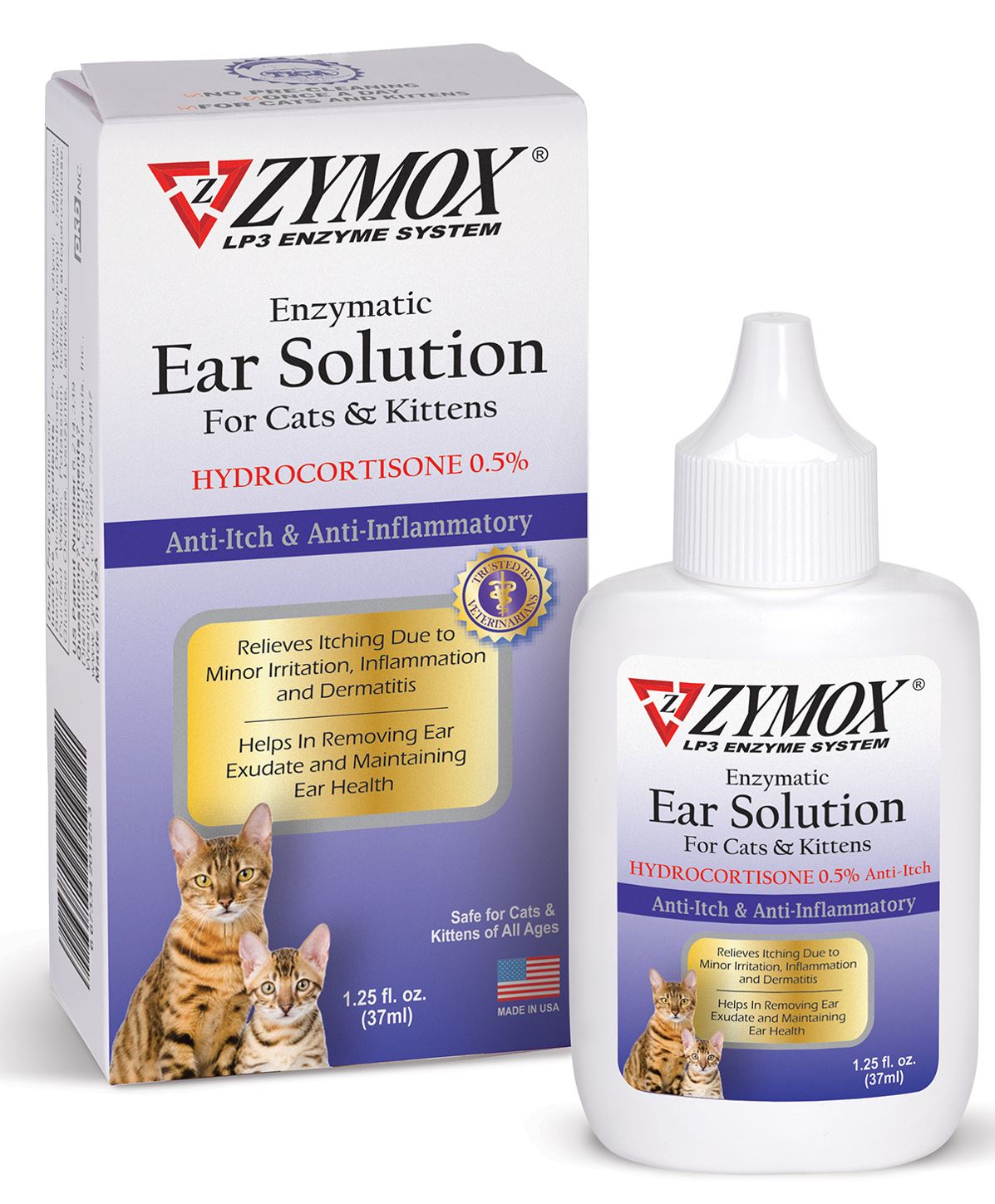 Zymox Enzymatic Ear Solution 0.5% Hydrocortisone for Cats & Kittens 1.25 oz 667334201253