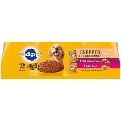 Pedigree Chopped Ground Dinner Adult Wet Dog Food Variety Pack (Filet Mignon Beef) 13.2oz 12pk