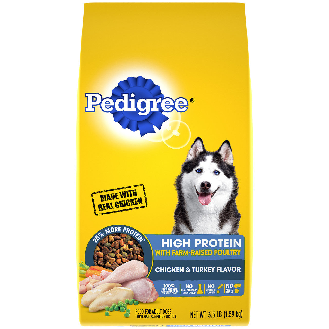 Pedigree High Protein Adult Dry Dog Food w/Farm-Raised Poultry Chicken & Turkey 3.5lb