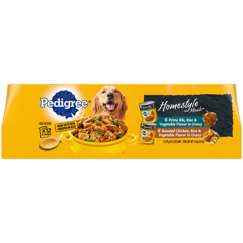 Pedigree Homestyle Meals Adult Wet Dog Food Variety Pack (Prime Rib Roasted Chicken) 13.2oz 12pk