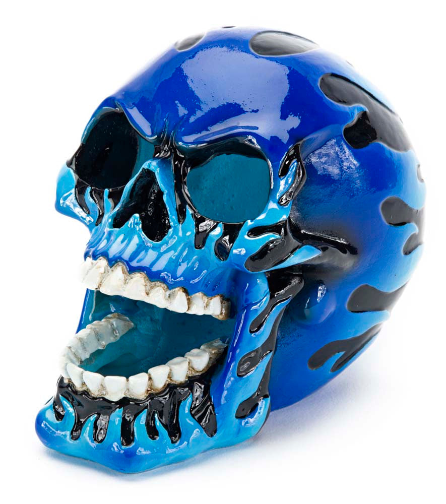 Penn-Plax Flaming Skull Aquarium Ornament Blue 3.5in MD