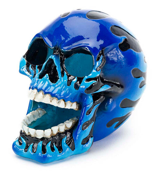 Penn - Plax Flaming Skull Aquarium Ornament Blue 3.5in MD